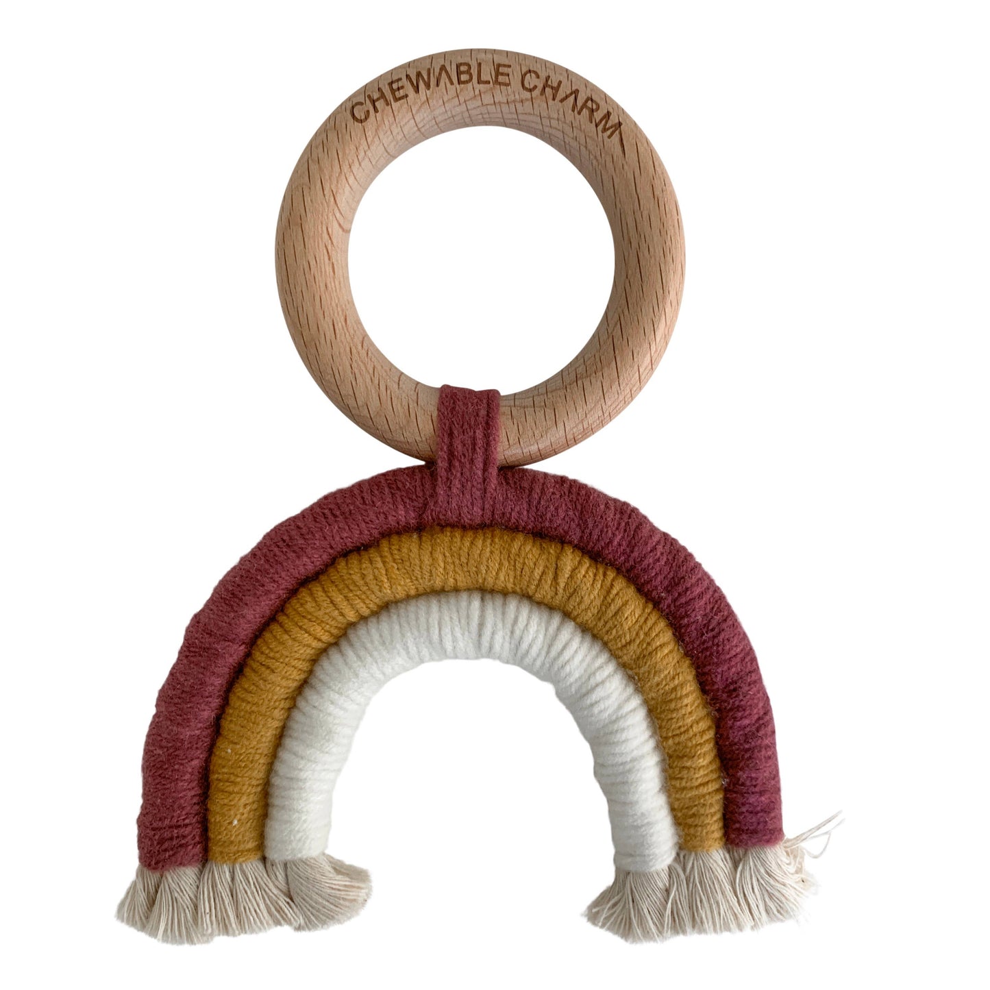 Rainbow Macrame Teether- Berry + White