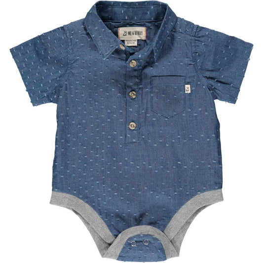 Helford Short Sleeved Onesie - Pulled Chambray