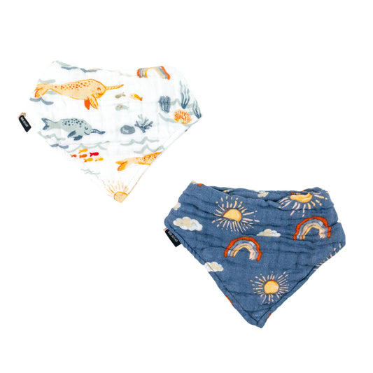 Narwhal & Hello Sunshine Classic Muslin Bandana Bib Set