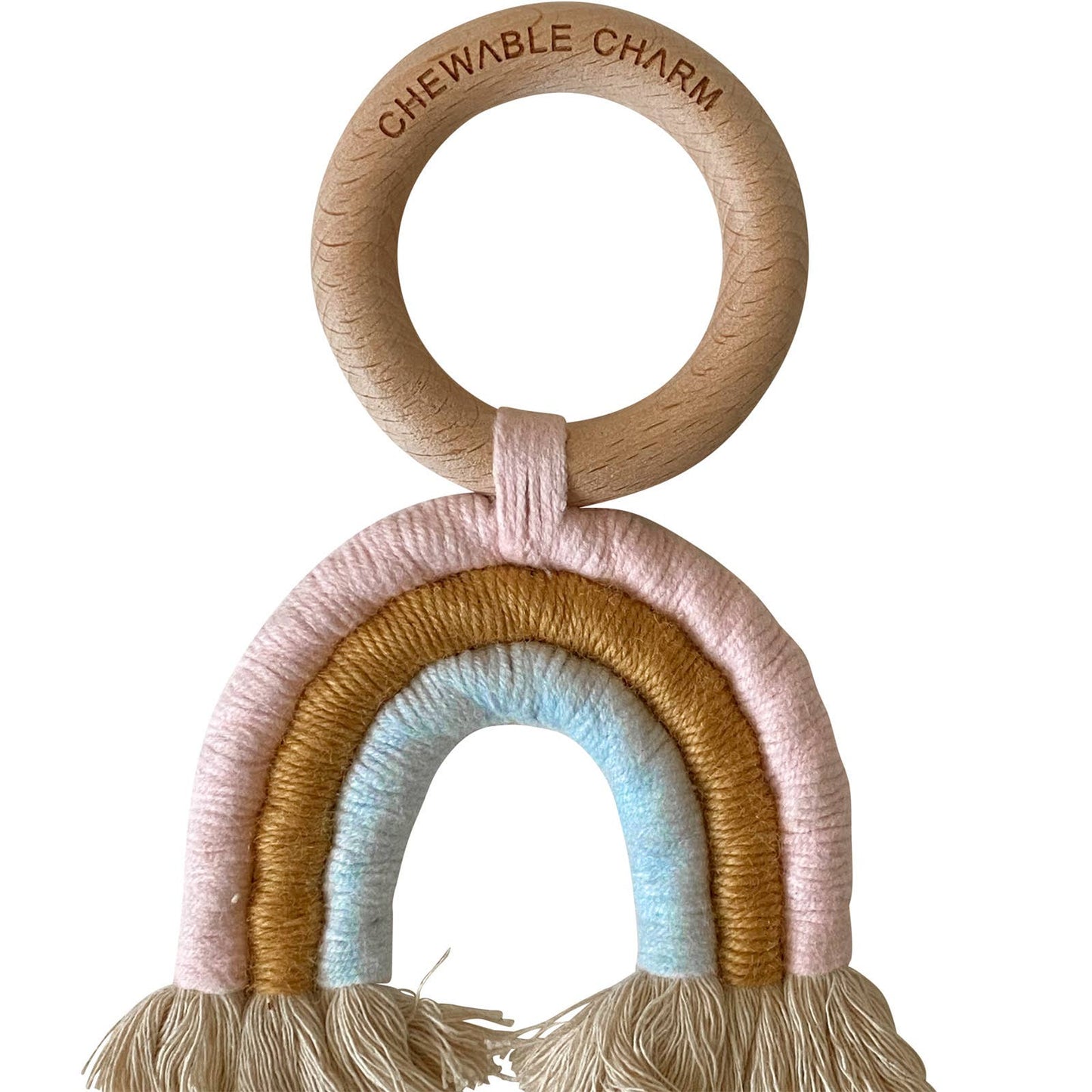 Rainbow Macrame Teether- Light Pink + Light Blue