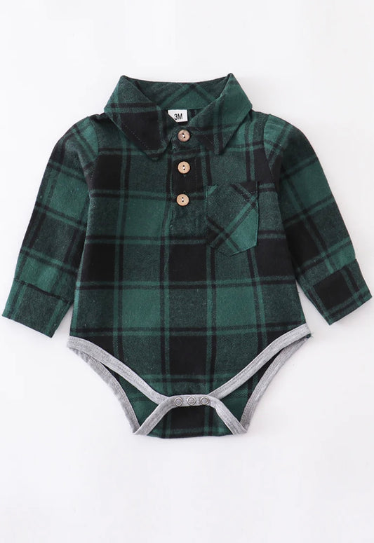 Callahan Plaid Onesie - Green Buffalo