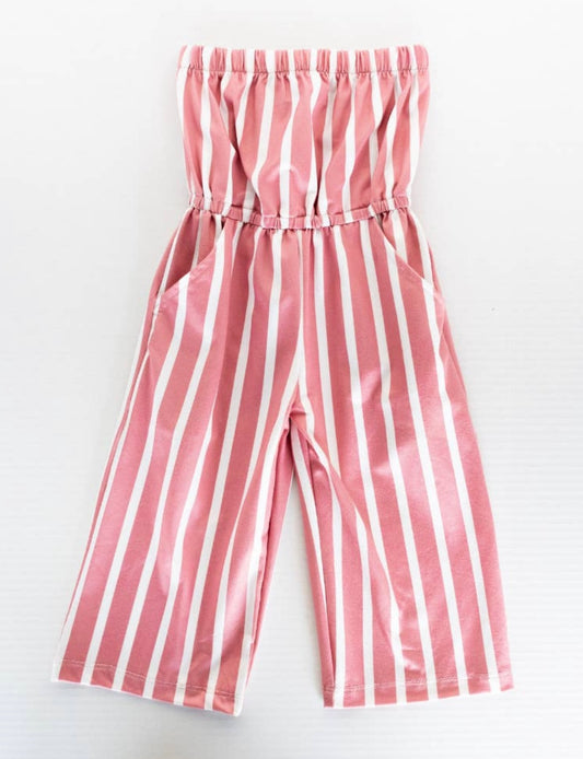 Naomi Strapless Jumpsuit - Mauve & White Stripe