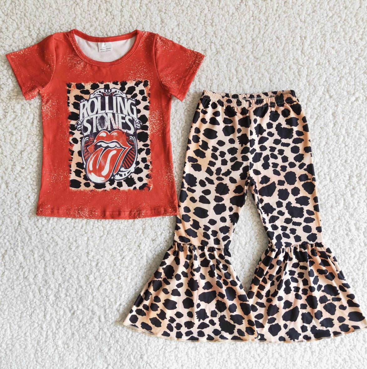 Halston short sleeve leopard Bell Bottoms Set - Rolling Stones