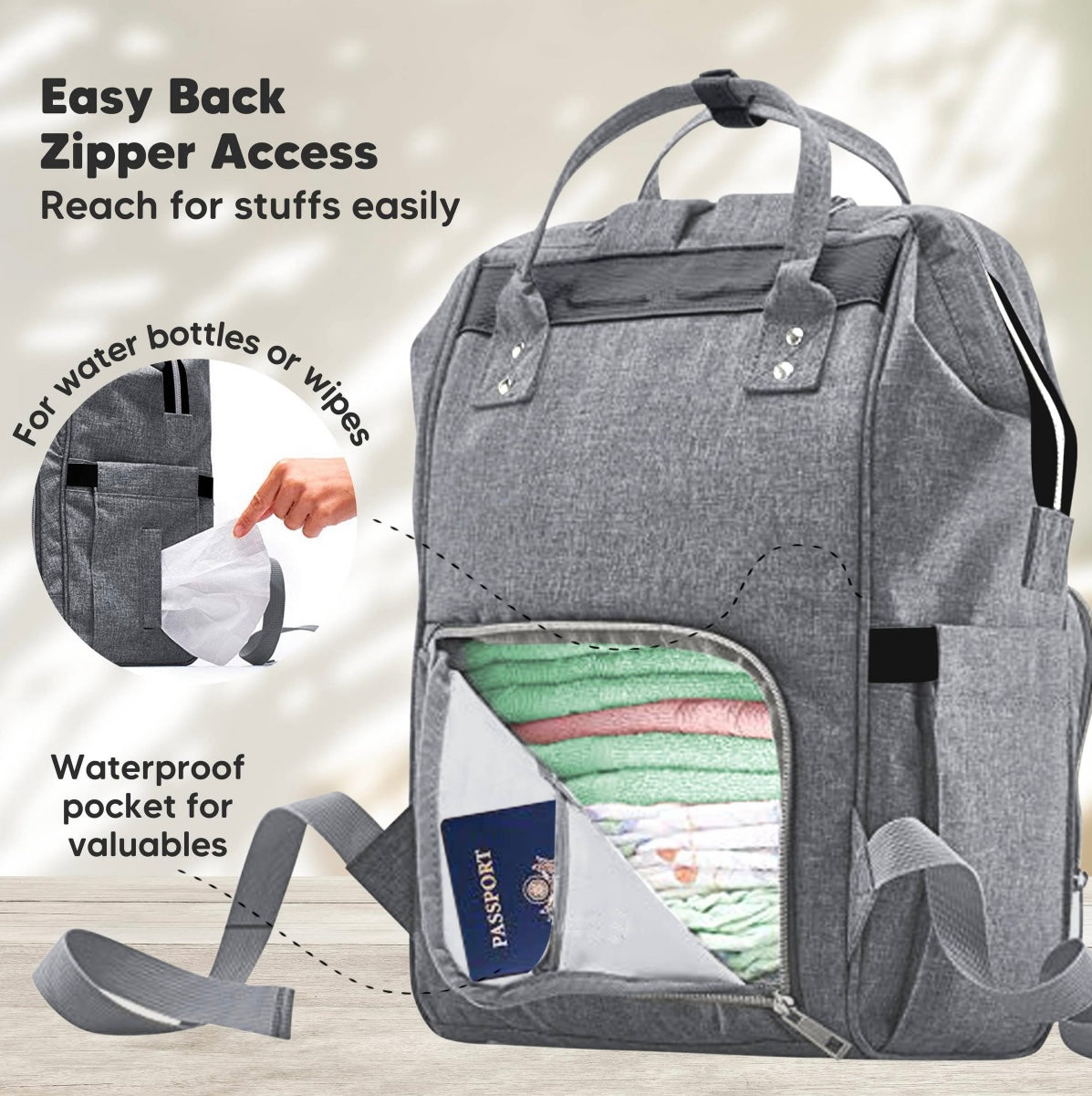 Keababies Diaper Backpack with Changing Pad - Classic Gray