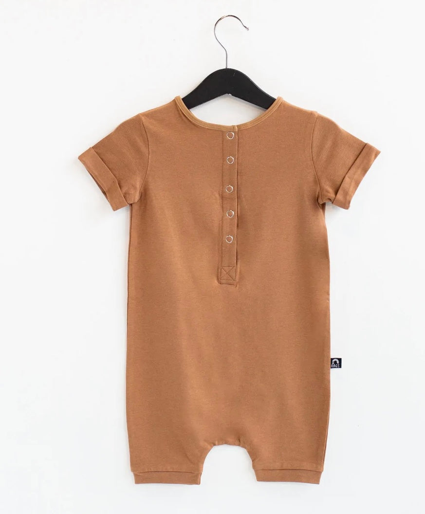 Channing Rolled Sleeve Short Romper - Camel