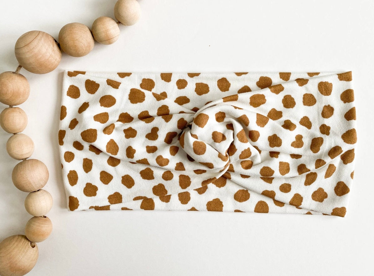 Gracie Twist Headband - Beige Dot