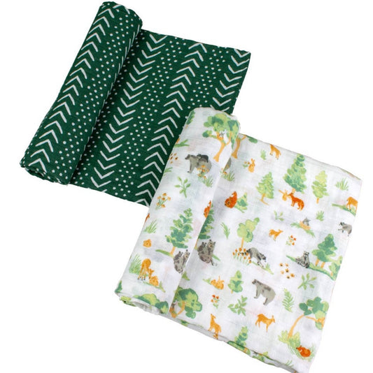 Muslin Swaddle Set - Forest Friends + Mudcloth