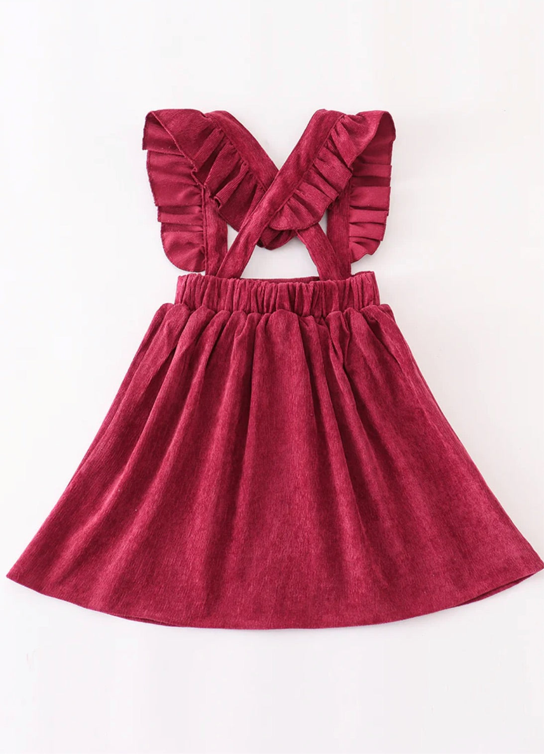 Chloe Velvet Ruffle Suspender Dress - Maroon