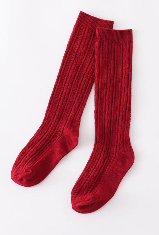Scarlett Knit Knee High Socks - Maroon