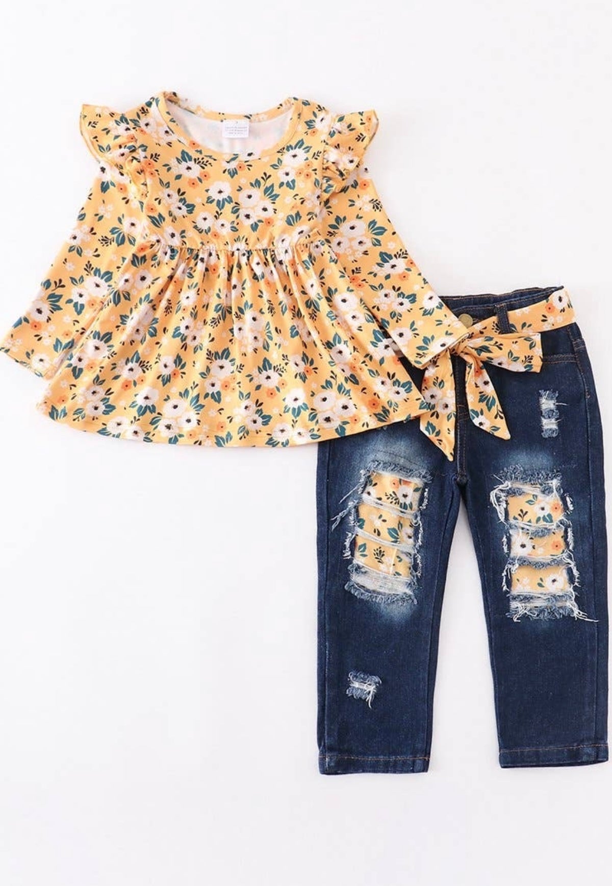 Olivia Denim Set - Floral Mustard