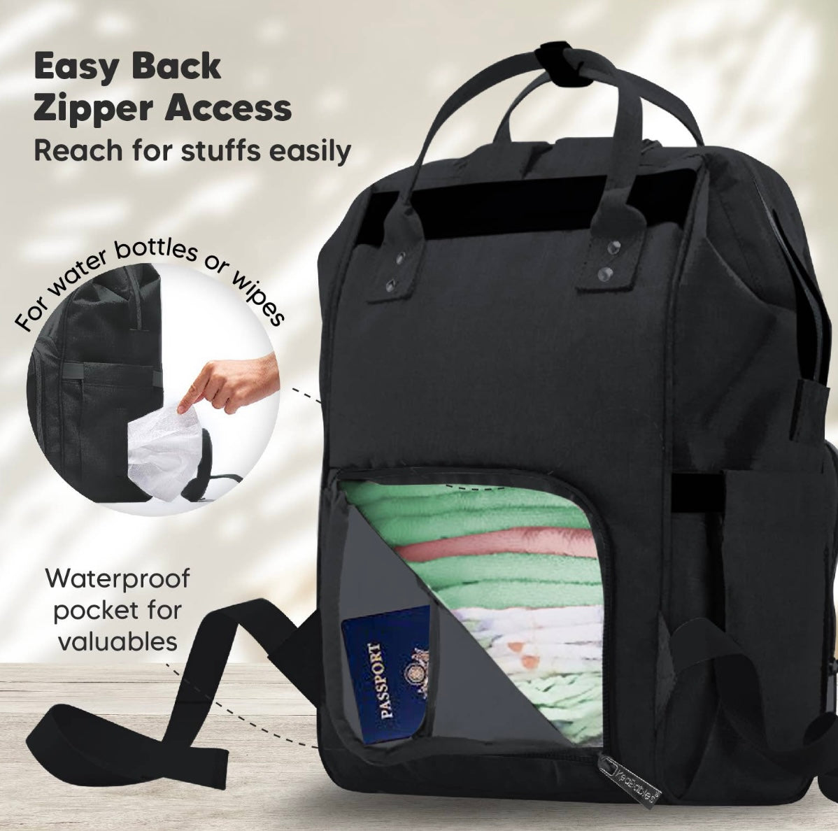 Keababies Diaper Backpack with Changing Pad- Black