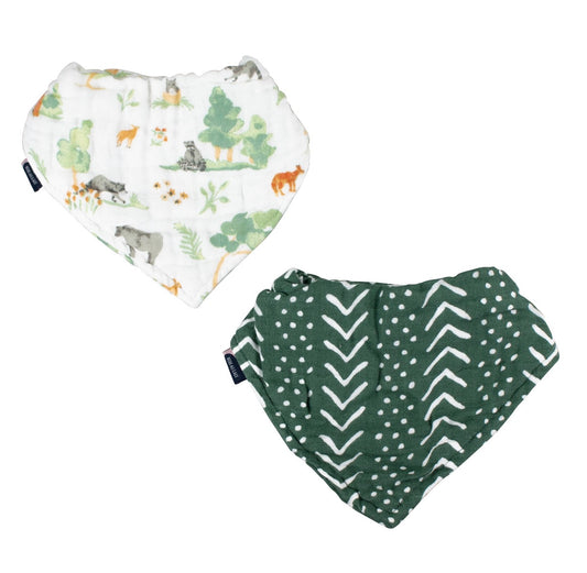 Muslin Bandana Bib Set - Forest Friends + Mudcloth